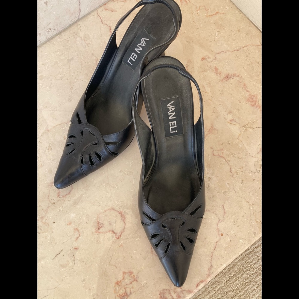 Van Eli Black Leather Sling Back Shoes Size 9M